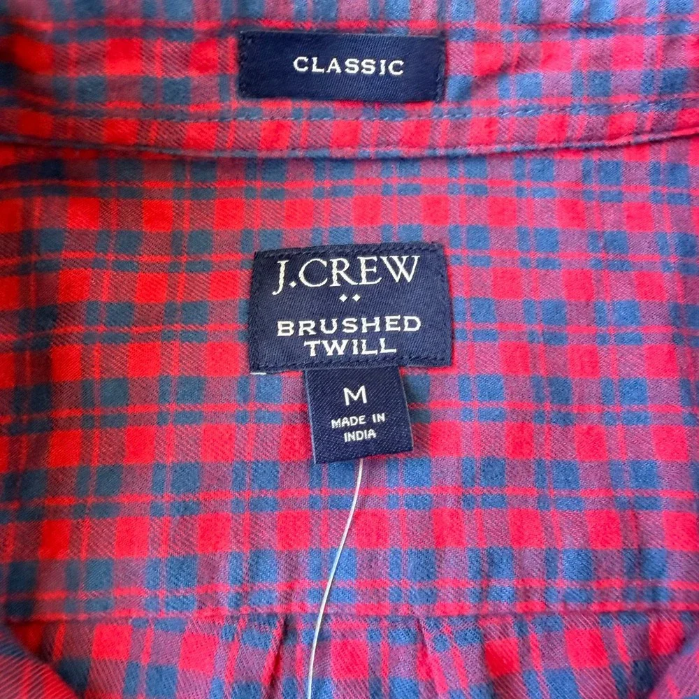 J.Crew Men's Brushed Twill Shirt Medium NWT Navy Red Plaid Classic Fit